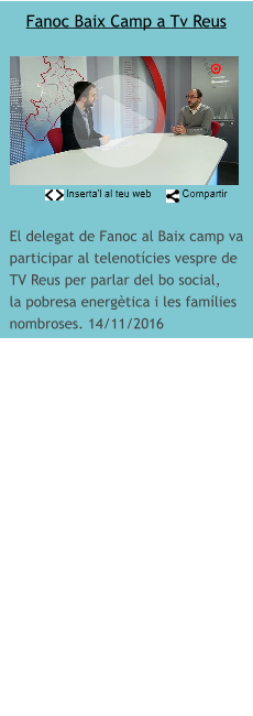 El delegat de Fanoc al Baix camp va participar al telenotícies vespre de TV Reus per parlar del bo social, la pobresa energètica i les famílies nombroses. 14/11/2016 Fanoc Baix Camp a Tv Reus